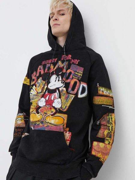 Pamučna hoodie s kapuljačom Desigual crna