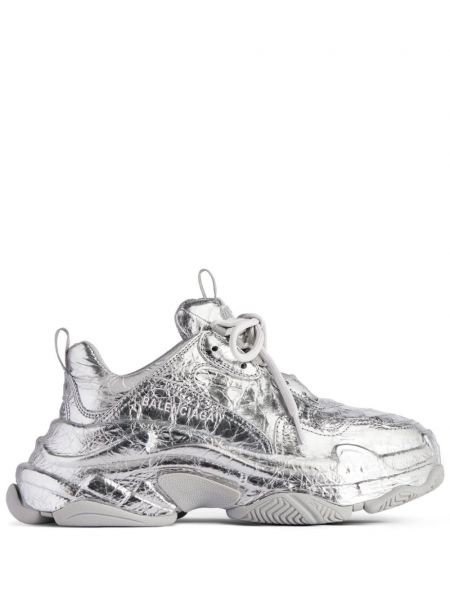 Sneakerși din piele Balenciaga Triple S argintiu