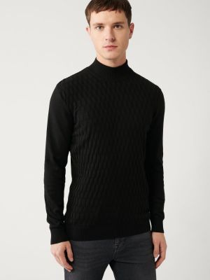Kokvilnas džemperis ar augstu apkakli Avva melns