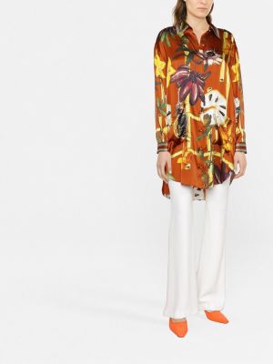 Jedwabna koszula z nadrukiem w abstrakcyjne wzory Camilla brązowa