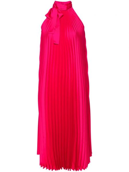 Satynowa sukienka midi plisowana Liu Jo różowa