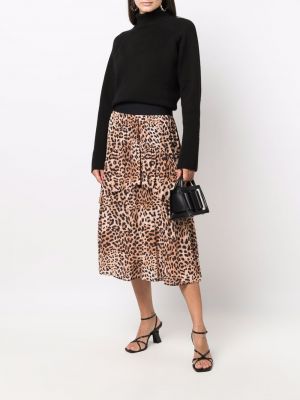 Leopardí midi sukně s potiskem Hugo hnědé