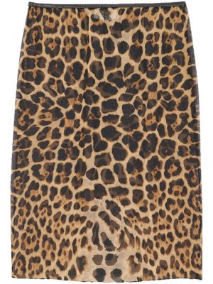 Fusta midi de mătase cu imagine cu model leopard Saint Laurent