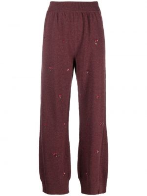 Květinové kašmírové kalhoty s výšivkou Barrie červené