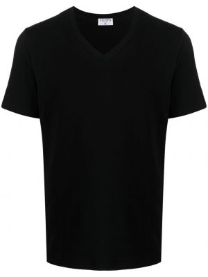 Bavlněné tričko s výstřihem do v Filippa K černé