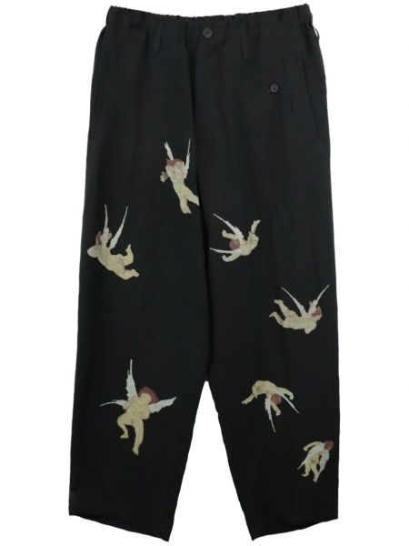 Ravne hlače s potiskom Yohji Yamamoto črna