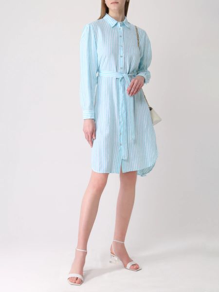 Льняное платье-рубашка в полоску 120% Lino голубое