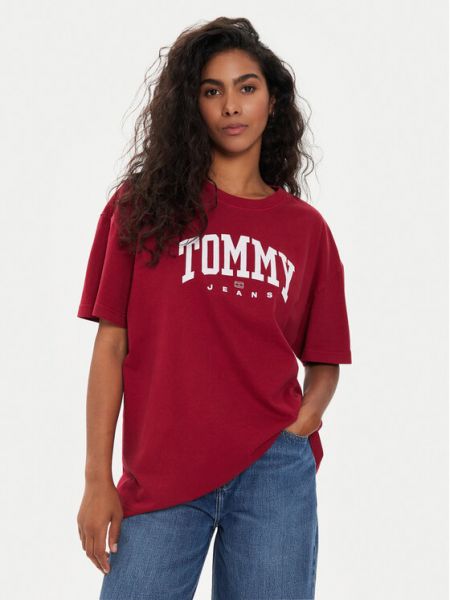 Oversize топ Tommy Jeans червено