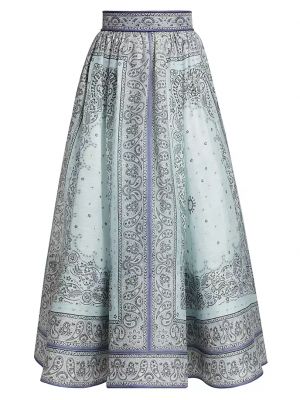 Шелковая льняная длинная юбка с узором пейсли Zimmermann синяя