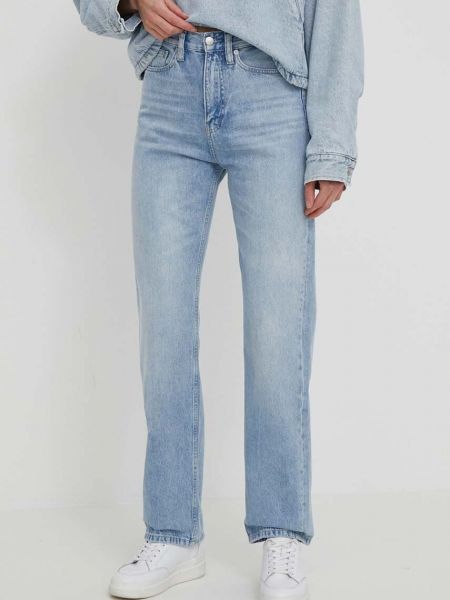 Proste jeansy z wysoką talią Calvin Klein Jeans niebieskie
