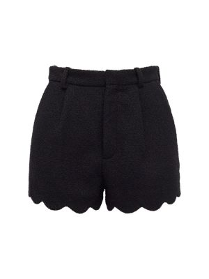 Shorts taille haute en laine en tweed Saint Laurent noir