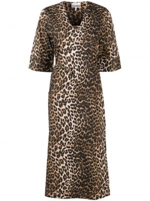 Leopardí midi šaty s potiskem Ganni hnědé