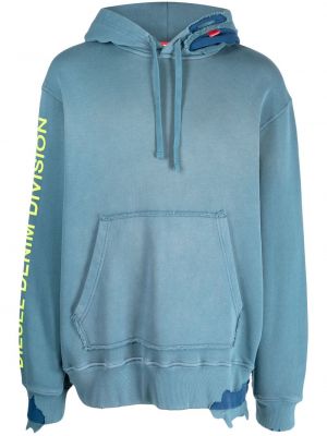 Raštuotas medvilninis džemperis su gobtuvu Diesel mėlyna
