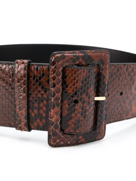 Cinturón de cuero de estampado de serpiente Prada marrón