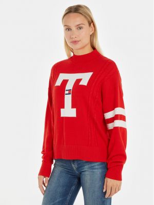 Voľný priliehavý sveter Tommy Jeans červená
