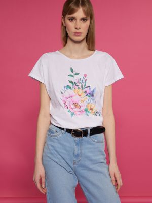 Květinové tričko s potiskem Monnari bílé