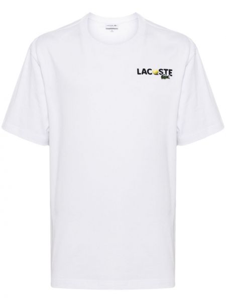 Bavlněné tričko s potiskem Lacoste bílé