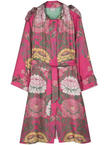 Svileni trench kaput s cvjetnim printom s printom Pierre-louis Mascia ružičasta