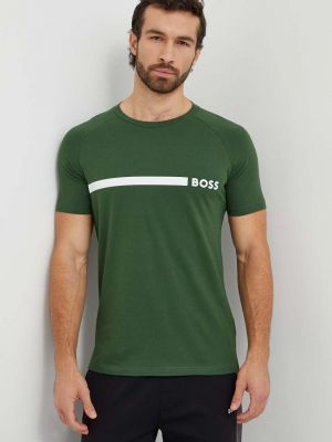Памучна тениска с дълъг ръкав с принт Boss зелено