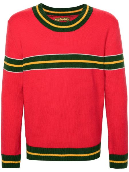 Sweter z wełny merino w paski Agbobly czerwony