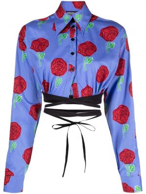 Bluzka w kwiatki z nadrukiem Versace Jeans Couture niebieska