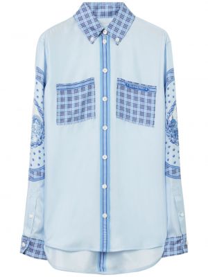 Kockovaná hodvábna košeľa s potlačou Burberry modrá