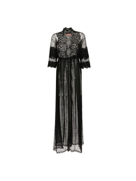 Sukienka długa w kwiatki z dekoltem w serek koronkowa Ermanno Scervino czarna