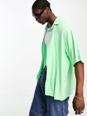 Рубашка с коротким рукавом оверсайз Weekday зеленая