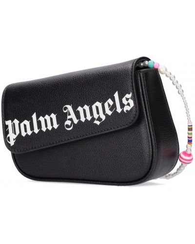 Kožená kabelka s potlačou Palm Angels čierna