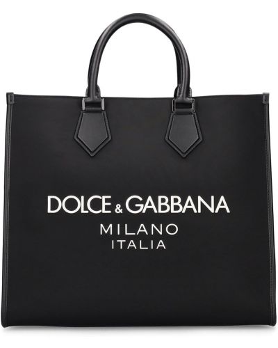 Kožená shopper kabelka z nylonu Dolce & Gabbana černá