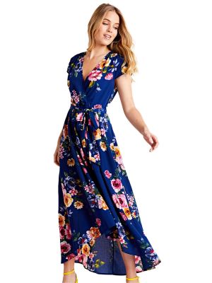 Платье миди в цветочек с принтом Yumi синее