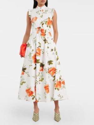 Pamučna midi haljina s cvjetnim printom Erdem bijela