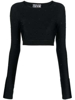 Crop top su kristalais Versace Jeans Couture juoda