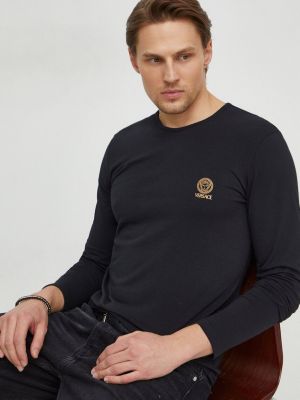 Tričko s dlouhým rukávem s potiskem s dlouhými rukávy Versace černé