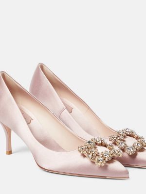 Сатенени полуотворени обувки на цветя Roger Vivier розово