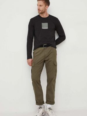 Bombažna majica z dolgimi rokavi z dolgimi rokavi Calvin Klein črna