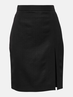 Mini falda ajustada de lana Saint Laurent negro