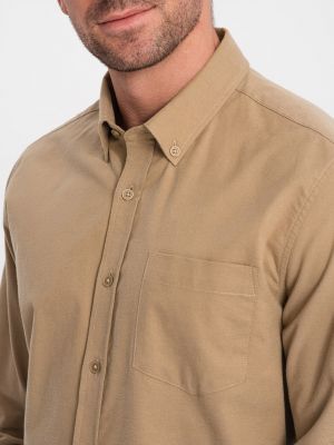 Bavlnená priliehavá košeľa s vreckami Ombre hnedá