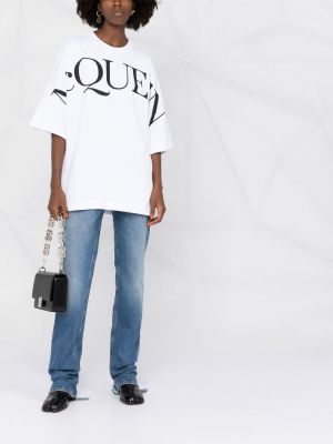 Oversize kokvilnas t-krekls ar apdruku Alexander Mcqueen balts