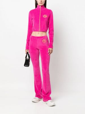 Manšestrové rovné kalhoty s výšivkou Chiara Ferragni růžové