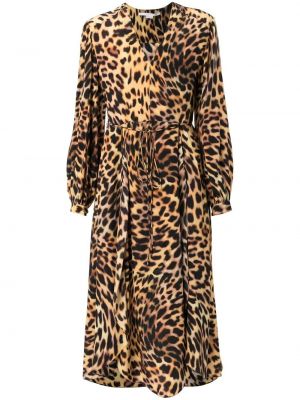 Midi šaty s potlačou s leopardím vzorom Stella Mccartney hnedá