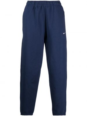 Pantaloni cu broderie din bumbac Nike albastru