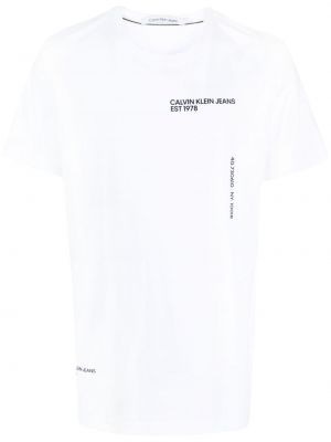 Bavlnená košeľa s potlačou Calvin Klein biela