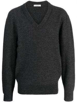 Volneni pulover z v-izrezom Lemaire siva