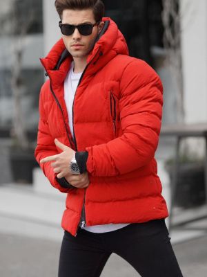 Pūkinė paltas su gobtuvu Madmext raudona