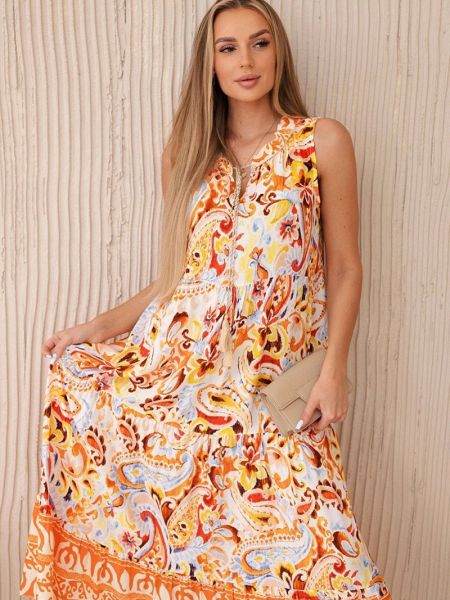 Kvetinové viskózové romantické šaty Kesi oranžová