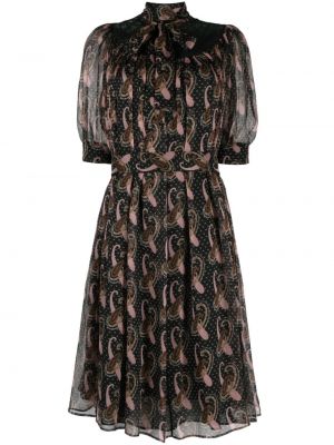 Hodvábne šaty s potlačou s paisley vzorom Etro čierna