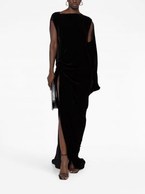 Asymetrické sametové večerní šaty Rick Owens černé