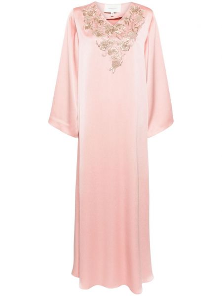 Šaty s výšivkou s výstřihem do v Shatha Essa růžové