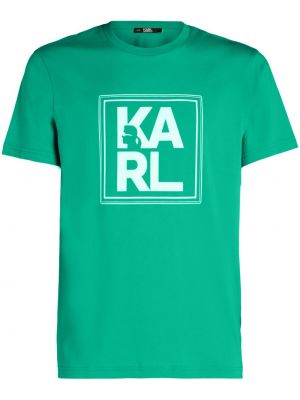 Bavlnené tričko s potlačou Karl Lagerfeld zelená